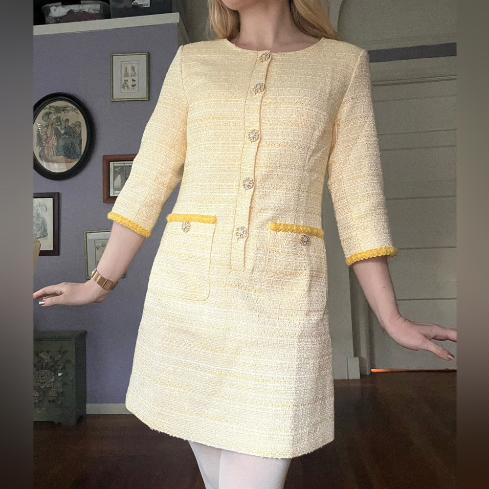 Tweed Coquette Chanel Style 1960s Classic Silhouette Dress